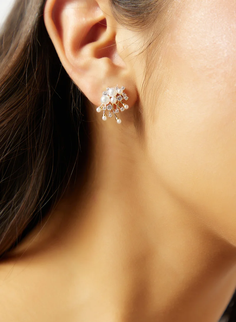 خزانة أقراط صغيرة مرصعة باللؤلؤ والزركون مع تفاصيل ذهبية